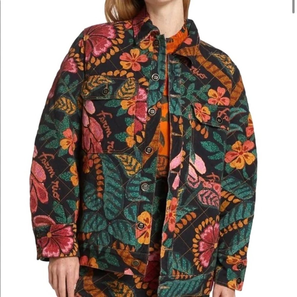 FARM Rio Flowerdoscopic Gabardine Jacket Floral Spring - Picture 3 of 16